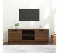 homiuse Meuble TV Chêne Marron 102x35x36,5 cm Bois d'ingénierie Unité TV Design Epuré Armoire TV Bibliothèque Salon Meuble de Télévision Etagère de Rangement Cadres Photo Plantes Livres