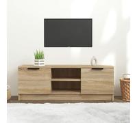 homiuse Meuble TV Chêne Sonoma 102x35x36,5 cm Bois d'ingénierie Unité TV Design Epuré Armoire TV Bibliothèque Salon Meuble de Télévision Etagère de Rangement Cadres Photo Plantes Livres