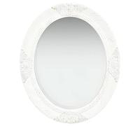 homiuse Miroir Mural Style Baroque 50x60 CM Blanc Miroir Bois Miroir Mural Ovale Miroir Baroque Miroir Vintage Miroir Art Deco Décoration à Votre Toilette Salon Ou Chambre à Coucher Pratique Beau