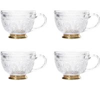 HOMLA Gobelet en verre BARREL Gobelet en verre à motifs avec pied doré 0,36 l Set de 4 pièces