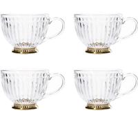 HOMLA Gobelet en verre BARREL Gobelet en verre rayé avec pied doré 0,36 l Set de 4 pièces