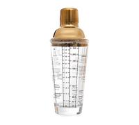 HOMLA Moi Shaker à cocktail avec couvercle doré - Accessoire de cuisine élégant - Pour la préparation de boissons - Bouteille en verre transparent - Verre doseur sur shaker - 0,4 l