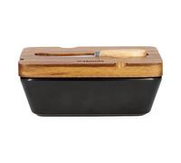 HOMLA Mooka Beurrier Moderne avec Rasoir et Couvercle - Fabriqué en Porcelaine - Haute Qualité - Boîte à Beurre - Porte Beurre - Fraîcheur Longtemps -Conservation Alimentaire - 11x16 cm - Noir