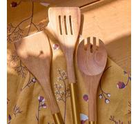 Homla MOOKA Lot de 3 ustensiles de cuisine en bois d'acacia et finition dorée