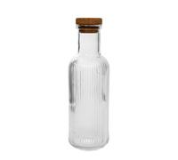 HOMLA NATIA Carafe en verre strié avec bouchon en liège, 1 l, transparente, lavage à la main recommandé