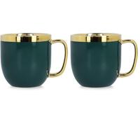HOMLA Sinnes Tasse avec ornement doré - Tasse à thé 0,28 l Porcelaine dorée peinte à la main Émeraude et or (Lot de 2)