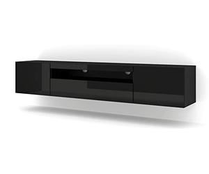 Homlando Aura Armoire TV, 200 cm, à suspendre ou à poser, meuble bas universel, brillant, buffet, noir