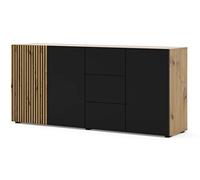 Homlando AURIS 3D3S Commode buffet haut avec 3 portes et 3 tiroirs Chêne/noir mat 180 cm