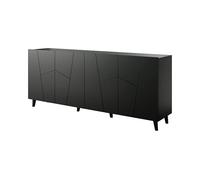 Homlando Buffet - Commode de 200 cm de large pour salon et chambre à coucher - Buffet haut sans poignée avec 4 portes - Grand espace de rangement et façades configurables individuellement (noir mat)