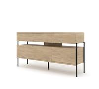Homlando Commode avec 3 tiroirs, 3 portes, grand espace de rangement, push-to-open, pieds en métal, chêne crème, libellule 42 x 150 x 81 cm