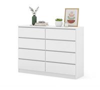 Homlando Commode Maja S8 140 x 40 x 104 cm avec 8 tiroirs - Buffet - Meuble Salon Classique - Commode de Couloir ou de Bureau (Blanc Mat)