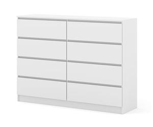 Homlando Commode Maja S8 140 x 40 x 104 cm avec 8 tiroirs - Buffet - Meuble Salon Classique - Commode de Couloir ou de Bureau (Blanc Mat)