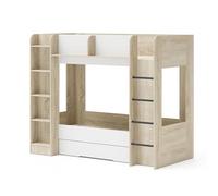 Homlando Fuji Lit superposé, 80 x 200 cm, avec tiroir, lit double, pour chambre d'adolescent, avec étagère et espace de rangement, Fuji (chêne Sonoma/blanc mat)