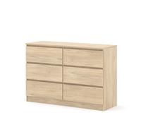 Homlando Maja S6 Commode à 6 tiroirs, 120 x 40 x 80,5 cm, buffet moderne, sans poignées, solide, pour couloir, chambre à coucher ou bureau, chêne crémona