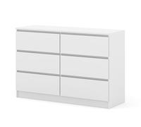 Homlando Maja S6 Commode à 6 tiroirs, 120 x 40 x 80,5 cm, buffet moderne, sans poignées, stable, pour couloir, chambre à coucher ou bureau, blanc mat