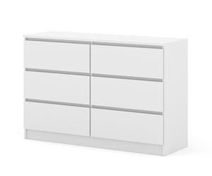 Homlando Maja S6 Commode à 6 tiroirs, 120 x 40 x 80,5 cm, buffet moderne, sans poignées, stable, pour couloir, chambre à coucher ou bureau, blanc mat