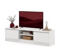 Homlando Meuble TV bas moderne, sans poignées, 2 portes et 2 compartiments ouverts, meuble TV pour salon, buffet, Maja 150 x 40 x 38,5 cm, blanc mat