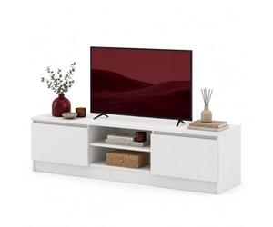 Homlando Meuble TV bas moderne, sans poignées, 2 portes et 2 compartiments ouverts, meuble TV pour salon, buffet, Maja 150 x 40 x 38,5 cm, blanc mat