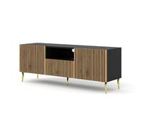 Homlando Meuble TV bas Ravenna F 150 cm 2D1S - Meuble TV moderne - Meuble TV - Buffet pour la chambre ou le salon - Noir mat/chêne artisan