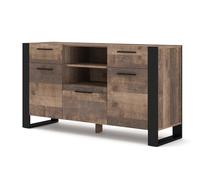 Homlando Nuka - Commode 155 x 45 x 87 cm - Chêne Grange - Buffet moderne avec 2 tiroirs, 2 compartiments ouverts, 3 portes - Pour chambre à coucher, salon, couloir