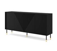 Homlando Woody 4D - Commode 4D - 180 x 44 x 88 cm - Buffet avec 4 portes - Pour chambre à coucher ou salon - Commode moderne avec façade en MDF fraisé et pieds en métal - Noir mat - Système Push to