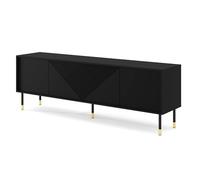 Homlando Woody Black Meuble TV moderne 4D 180 cm - Meuble TV moderne avec façade en MDF fraisé - Meuble bas avec 4 portes pour le salon - Pieds en métal - Noir mat