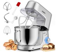 Homlee Robot Patissier,1800 W Robot Pâtissier 7.2L Robot Pétrin Professionnel,Bol Acier Inoxydable,Fouet,Batteur,Crochet,Pare-éclaboussures 6+P Vitesses