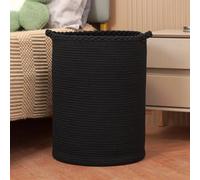 Homlikelan Grand panier à linge tissé en coton pour couvertures, vêtements, oreillers, jouets, chaussures, 58 L, noir