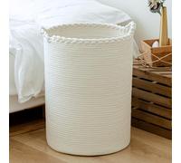 Homlikelan Grand panier à linge tissé en coton pour couvertures, vêtements, oreillers, jouets, chaussures, 72 L, blanc