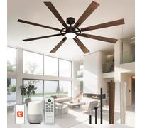 Homlit - Ventilateur de plafond intelligent de 182,9 cm avec lumière et télécommande, ventilateur de plafond en noyer avec moteur CC réversible silencieux, contrôle via l'application WiFi Alexa, 3CCT
