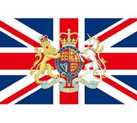 Hommage à la reine d'Angleterre - Drapeau Union Jack, drapeau britannique 1,5 x 0,9 m avec blason royal de l'Angleterre, grande bannière de fanions britanniques standard royal, In Memoriam Queen