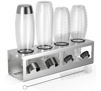 HOMMAND Porte-Bouteilles pour SodaStream Crystal Emil Bouteilles, Support Bouteille, Égouttoir Bouteille pour 4 Bouteilles, avec Anneaux Protection Silicone, Égouttoir et Porte-Couvercle, Argenté