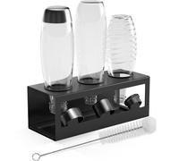 HOMMAND Porte-Bouteilles pour SodaStream Crystal Emil Bouteilles, Support Bouteille, Égouttoir Bouteille pour 3 Bouteilles, avec Anneaux de Protection en Silicone, Égouttoir et Porte-Couvercle, Noir