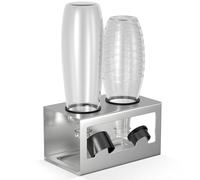 HOMMAND Porte-Bouteilles pour SodaStream Crystal Emil - Support Bouteille et Égouttoir pour 2 Bouteilles, avec Anneaux Protection Silicone, Porte-Couvercle, Argenté