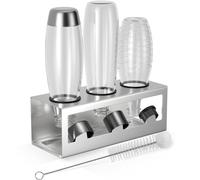 HOMMAND Porte-Bouteilles pour SodaStream Crystal Emil - Support Bouteille et Égouttoir pour 3 Bouteilles, avec Anneaux Protection Silicone, Porte-Couvercle, Argenté