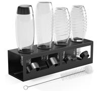 HOMMAND Porte-Bouteilles pour SodaStream Crystal Emil, Support et Égouttoir pour 4 Bouteilles, Avec Anneaux de Protection en Silicone, Porte-Couvercle, Noir