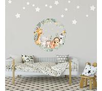 HOMMDECO Lot de 2 feuilles de stickers muraux circulaires sur le thème des animaux de la forêt - Amovibles et imperméables - Décoration murale intérieure - 25,5 x 50 cm - Pour chambre à coucher, salon