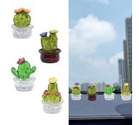 HOMMDECO Lot de 4 décorations de console centrale sur le thème des cactus pour tableau de bord de voiture, rétroviseur, écran tactile, mini sculpture en résine, accessoires essentiels pour décoration