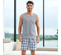 Homme 1 pièce Débardeur avec Détails Patchs de Lettres & 1 pièce de Short à Imprimé Carreaux, Ensemble de Vêtements d'intérieur pour Hommes (Hors Ensemble de Vêtements d'intérieur pour Femmes) L,M,S,X