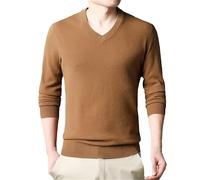 Homme 100% Laine T-Shirt Hauts Automne Hiver Décontracté Col en V Pull Mâle Pure Laine Tricot Pulls Yellow M
