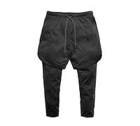 Homme 2-in-1 Leggings de Sport Été Pantalons Court Compression Short de Course Séchage Rapide avec 3/4 Leggings de Sport avec Poche pour Jogging Fitness Gym Noir M