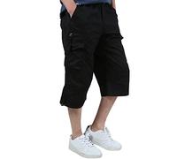 Homme 3/4 Short Cargo d'été Décontracté en Coton et Lin Baggy Pantacourt de Plage Ample à Cordon Pantalon de à élastique Shorts et Bermudas Hommes de Travail Vacances Pas Cher