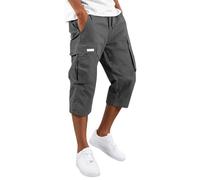 Homme 3/4 Short Cargo Eté en Coton Pantacourt Décontracté Pantalon de Travail Court avec Multi-Poches Pantalon de Loisir Casual Sport avec Ceinture