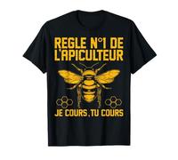 Homme Abeilles Vêtement T-Shirt Règle N1 De L'apiculteur Je Cours Tu Cours Noir Uni Coupe Classique Manche Courte Col Roulé Petit Homme