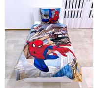 Homme Araignée SPIDERMAN Masque Blanc et Miles Morales - Parure de lit - une housse de couette 140 x 200 cm et une taie d'oreiller 70 x 90 cm - 100 % coton - Multicolore