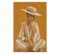 Homme au Chapeau Blanc Puzzle 1000 Pièces en Bois, Défi d'Assemblage