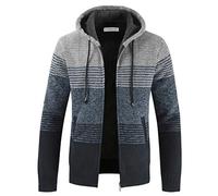 Homme Automne Hiver Pull Hoodie Sweater Chandail à Capuche Hoodie Veste en Maille Gilet Polaires Polaires Doublé Chandail Tricot à Capuche Cardigan Homme,XL,Gris-A Gris Clair