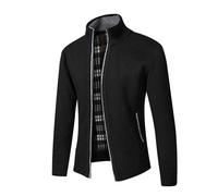 Homme Automne-Hiver Slim-Fit Confortable-Casual Cardigans-Veste - Ouvrez-Front Zippé Couleurs Unie Gilet Léger Chandail Traditionnelle Tricoté Chaud pour Homme avec Poche et Col Droit Noir L