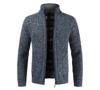 Homme Automne-Hiver Slim-Fit Confortable-Casual Cardigans-Veste - Ouvrez-Front Zippé Couleurs Unie Gilet Léger Chandail Traditionnelle Tricoté Chaud pour Homme avec Poche et Col Droit Bleu Gris L