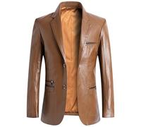 Homme Blazer en Cuir Formel - Veste de Costume Élégante - Blouson Motard Artificiel - Blazer Décontracté pour Mariage, Affaires, Business, Soirée